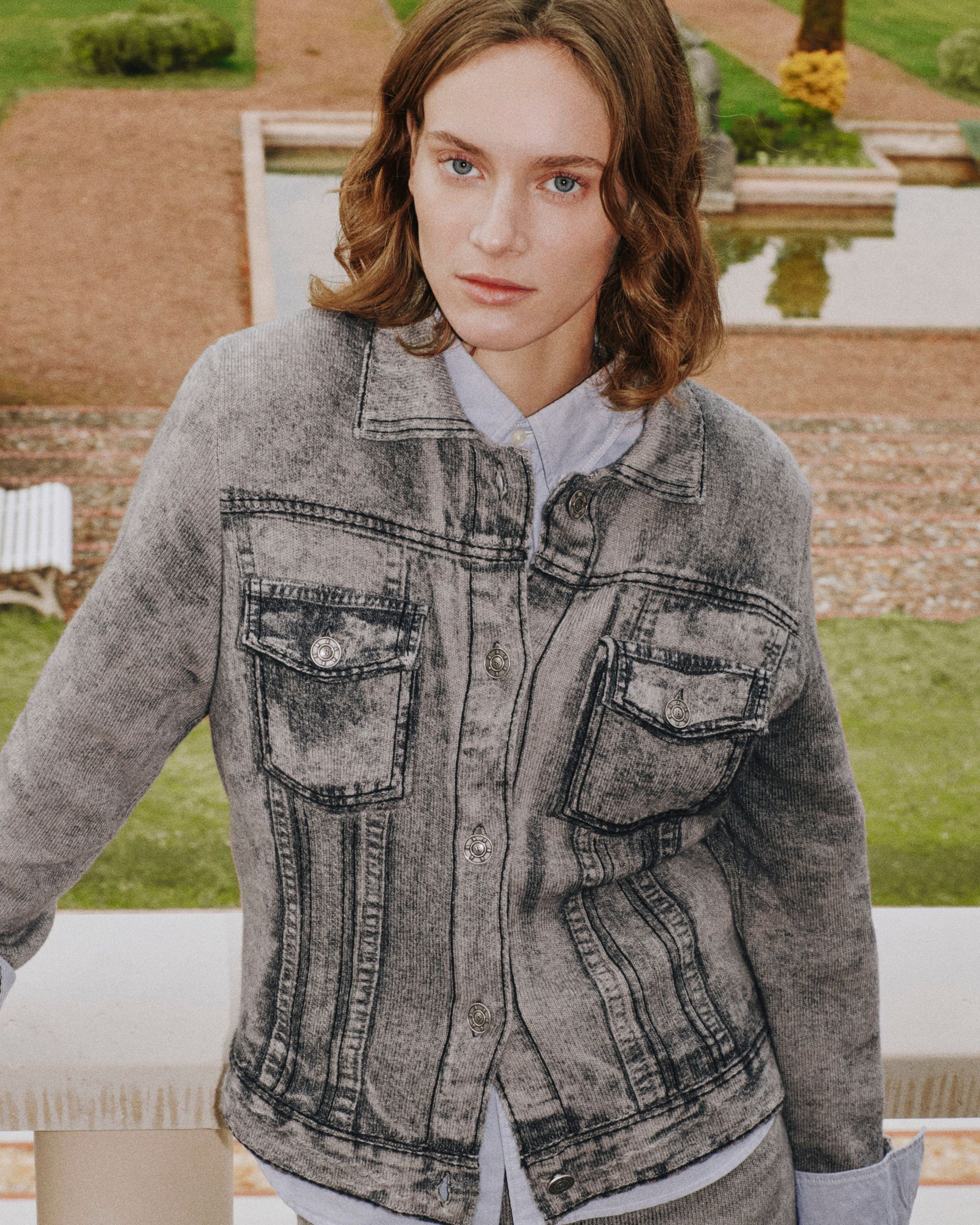 Veste Denim trompe-l’œil en cachemire et coton | Barrie - Barrie