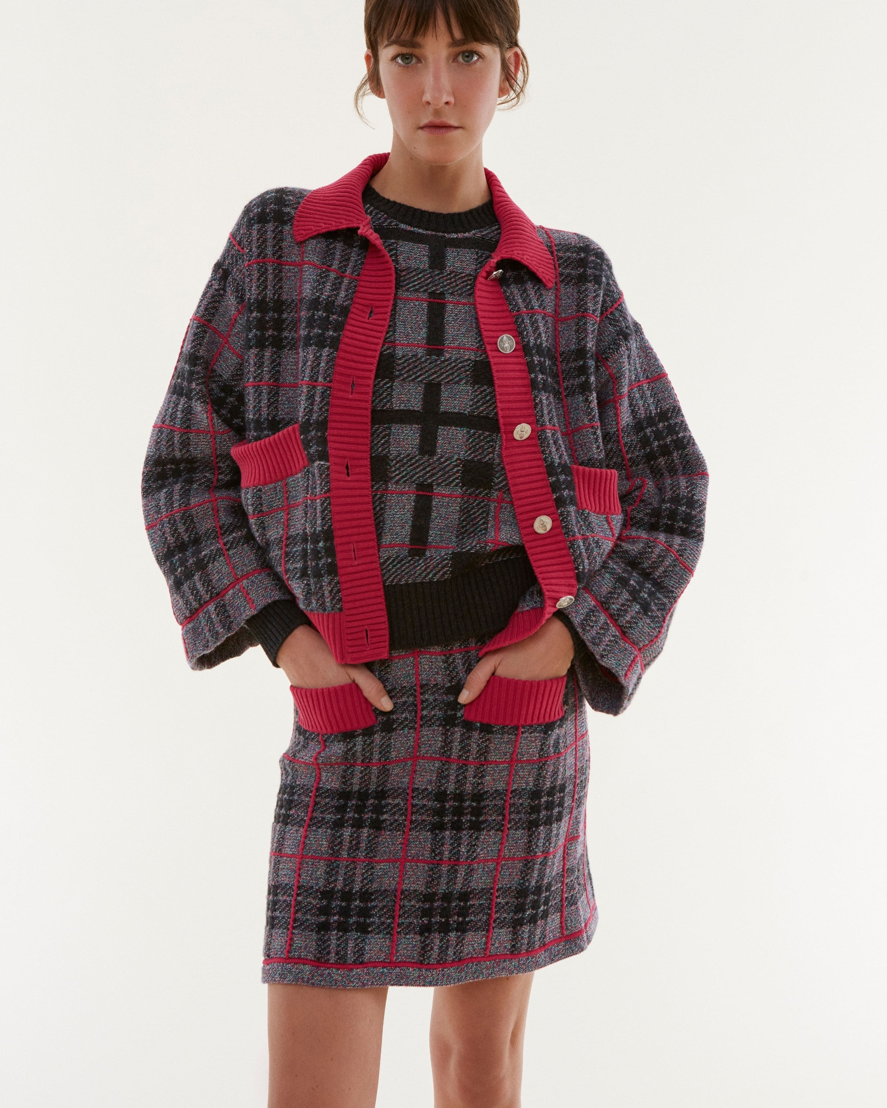 Ensemble Jupe Et Gilet Wetseal Y2K - Taille M/L - Rouge Et Noir à Carreaux