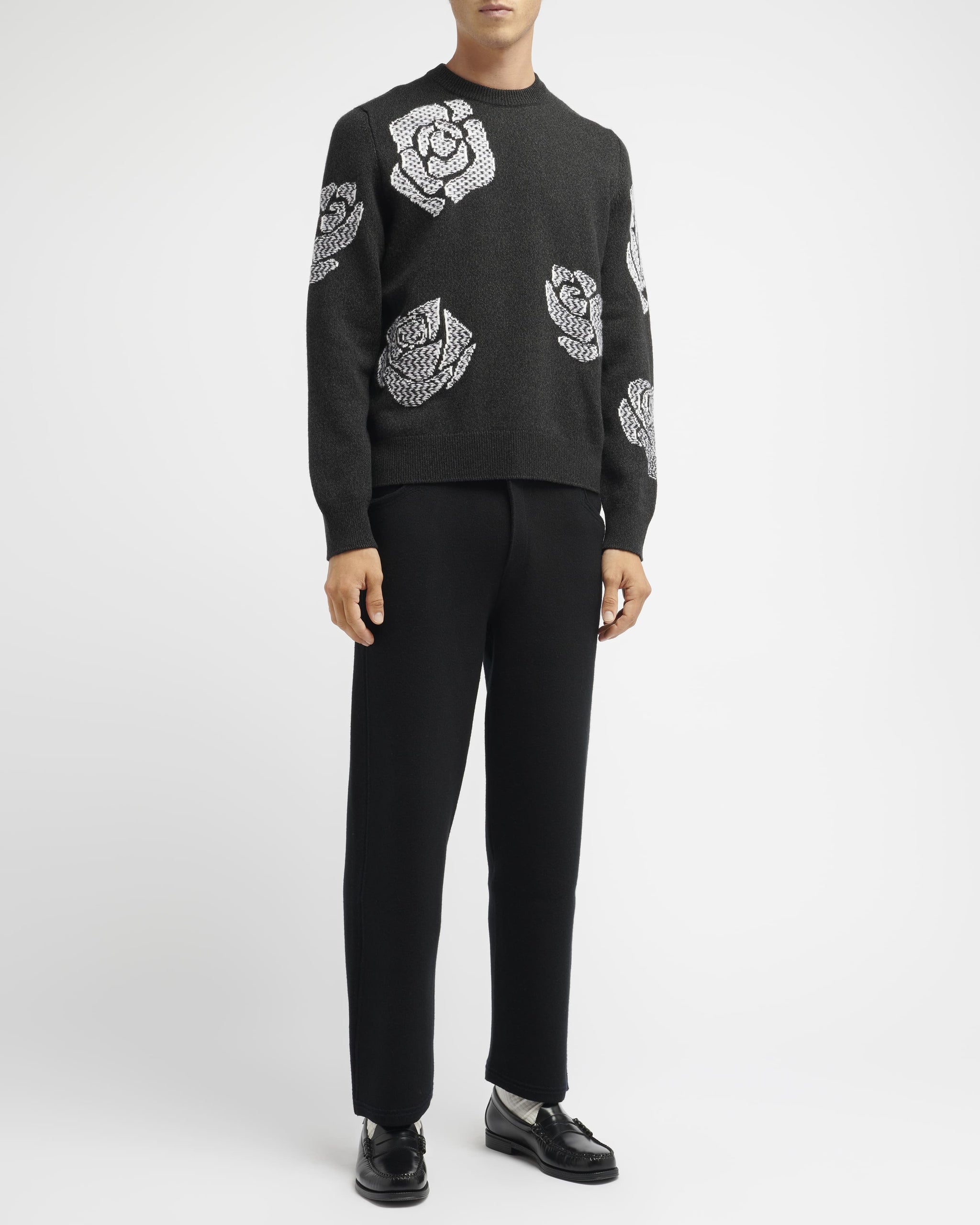 Pull col rond en cachemire à motif roses | Barrie - Barrie