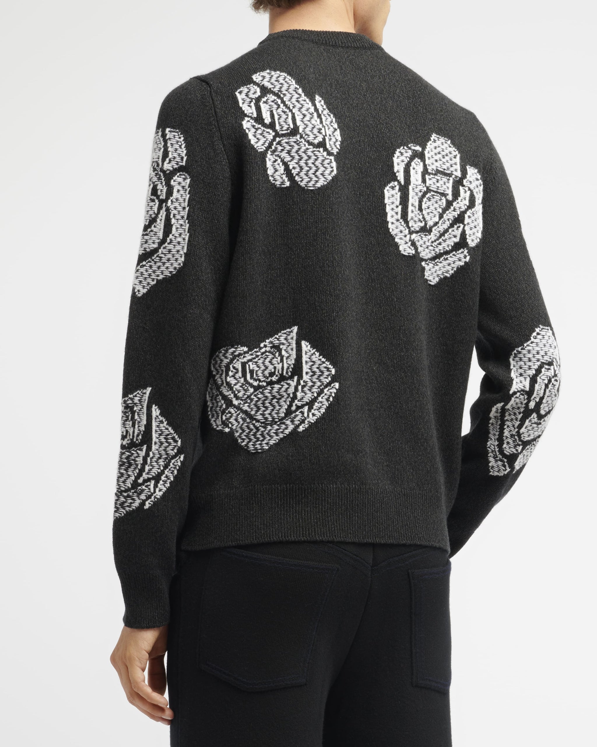 Pull col rond en cachemire à motif roses | Barrie - Barrie