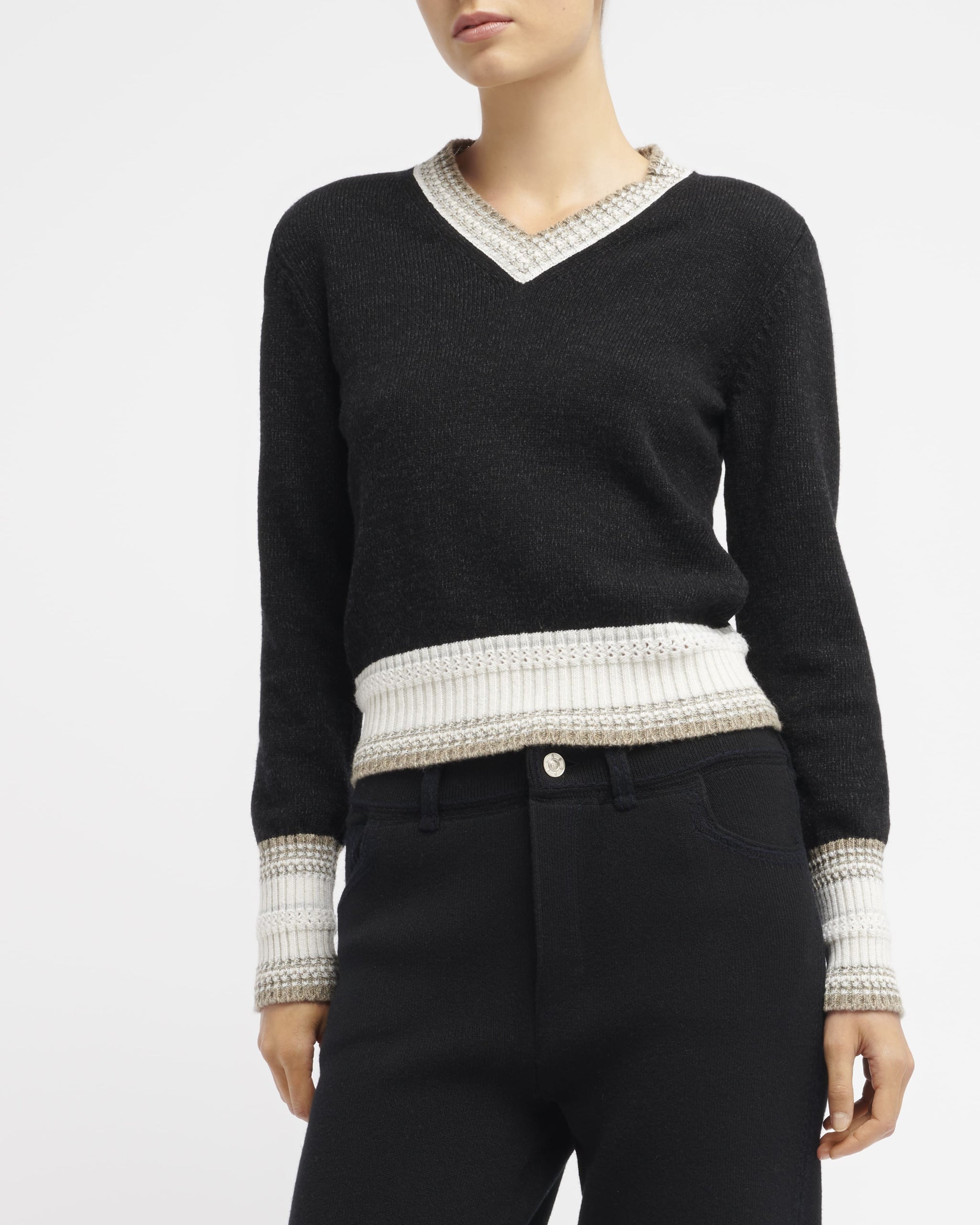 Pull chiné col V en cachemire | Barrie - Barrie