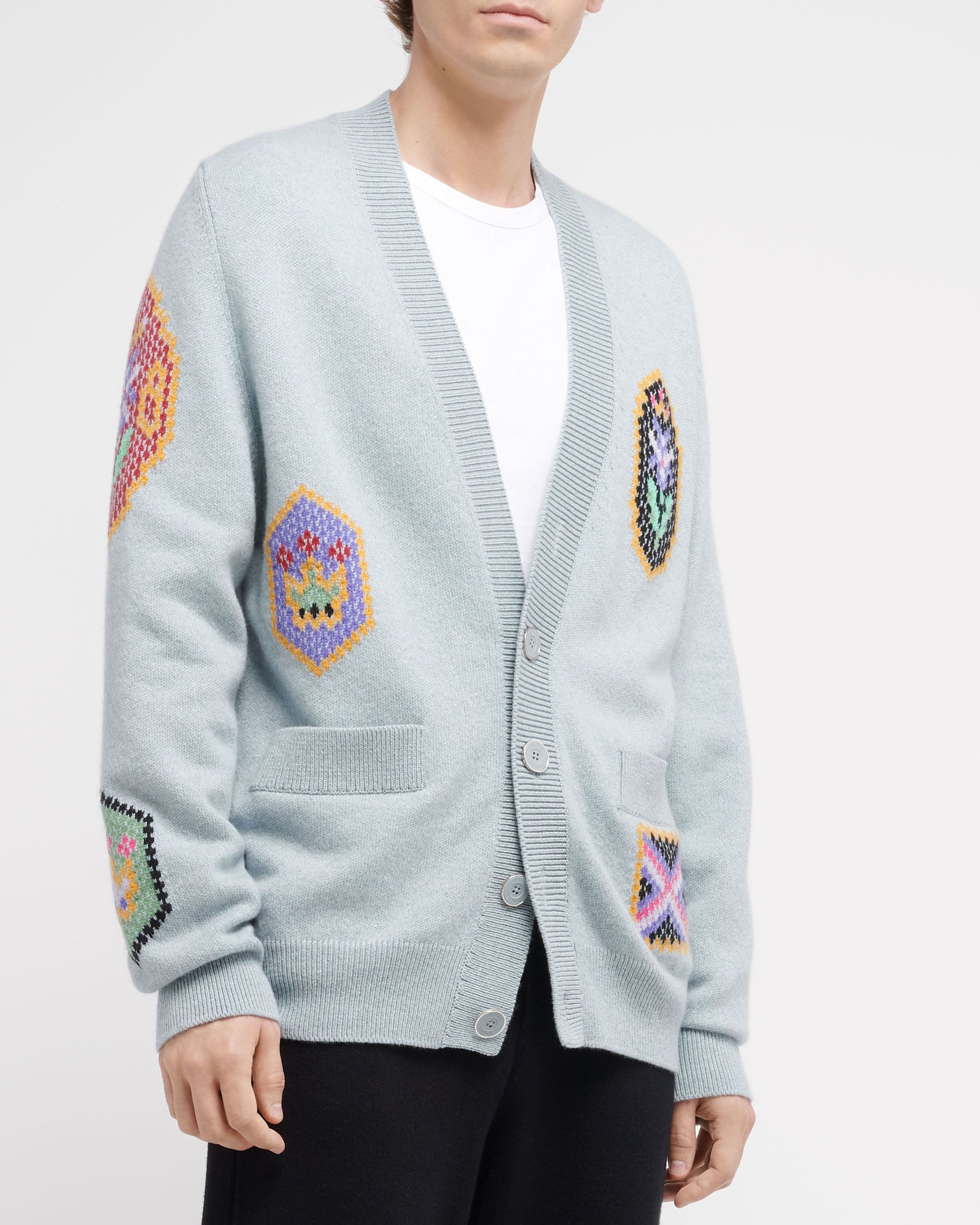 Cardigan col V en cachemire à symboles écossais | Barrie - Barrie