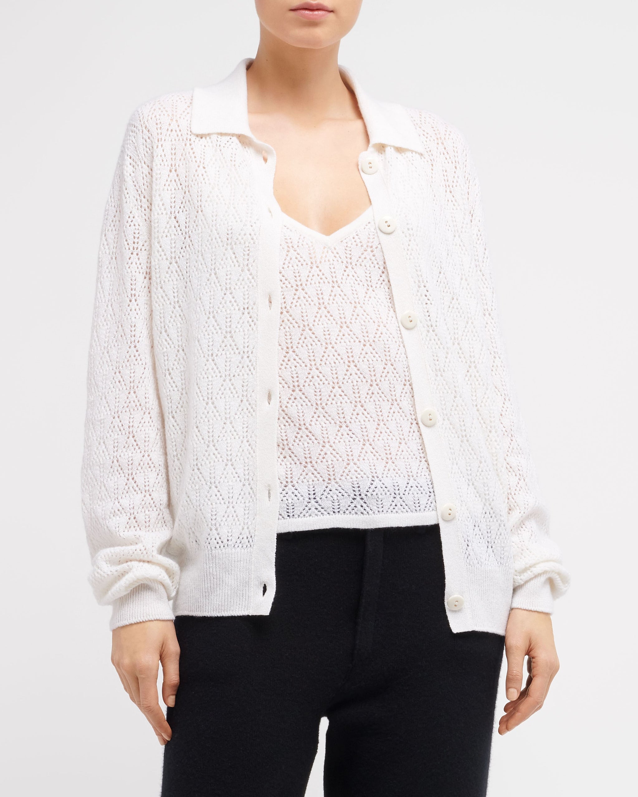 어깨끈이 있는 캐시미어 레이스 탑 | Barrie - Barrie