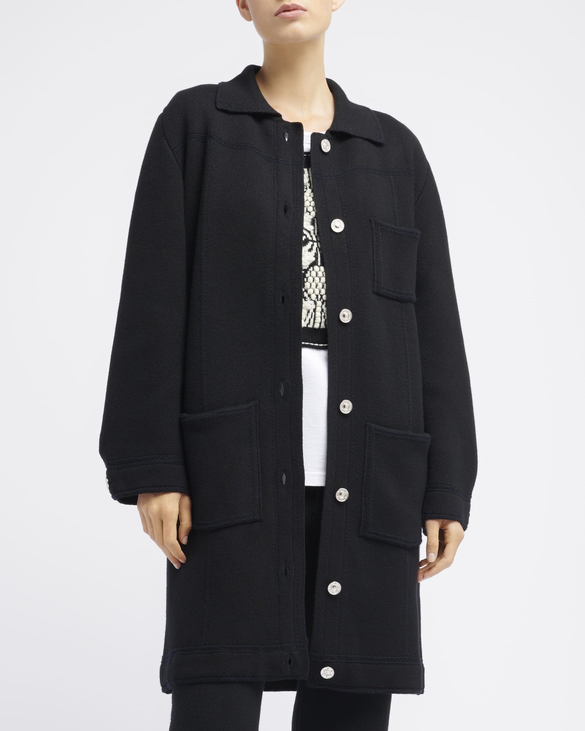 Veste longue denim en cachemire et coton | Barrie - Barrie