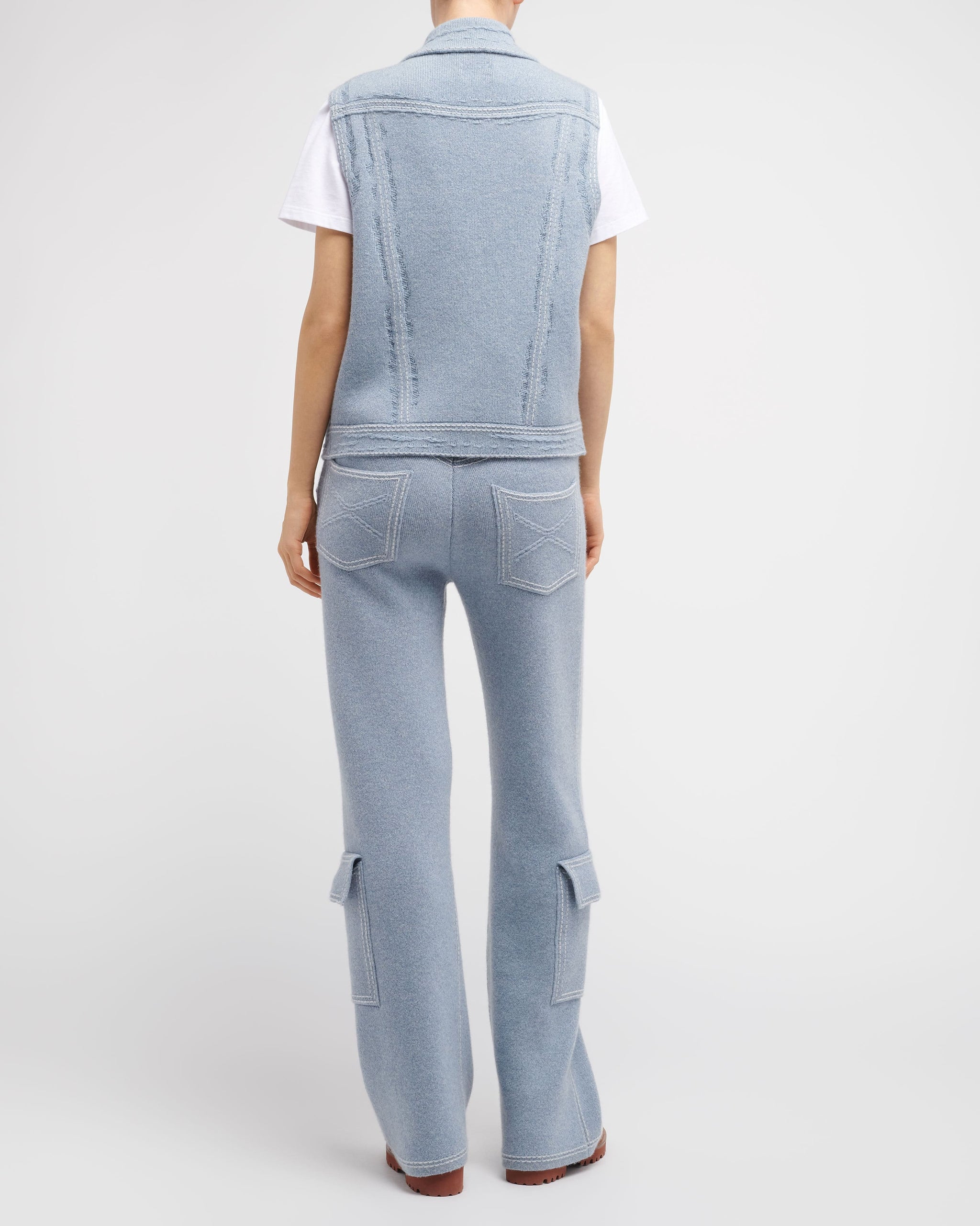 Veste Denim oversize sans manches en cachemire et coton | Barrie - Barrie