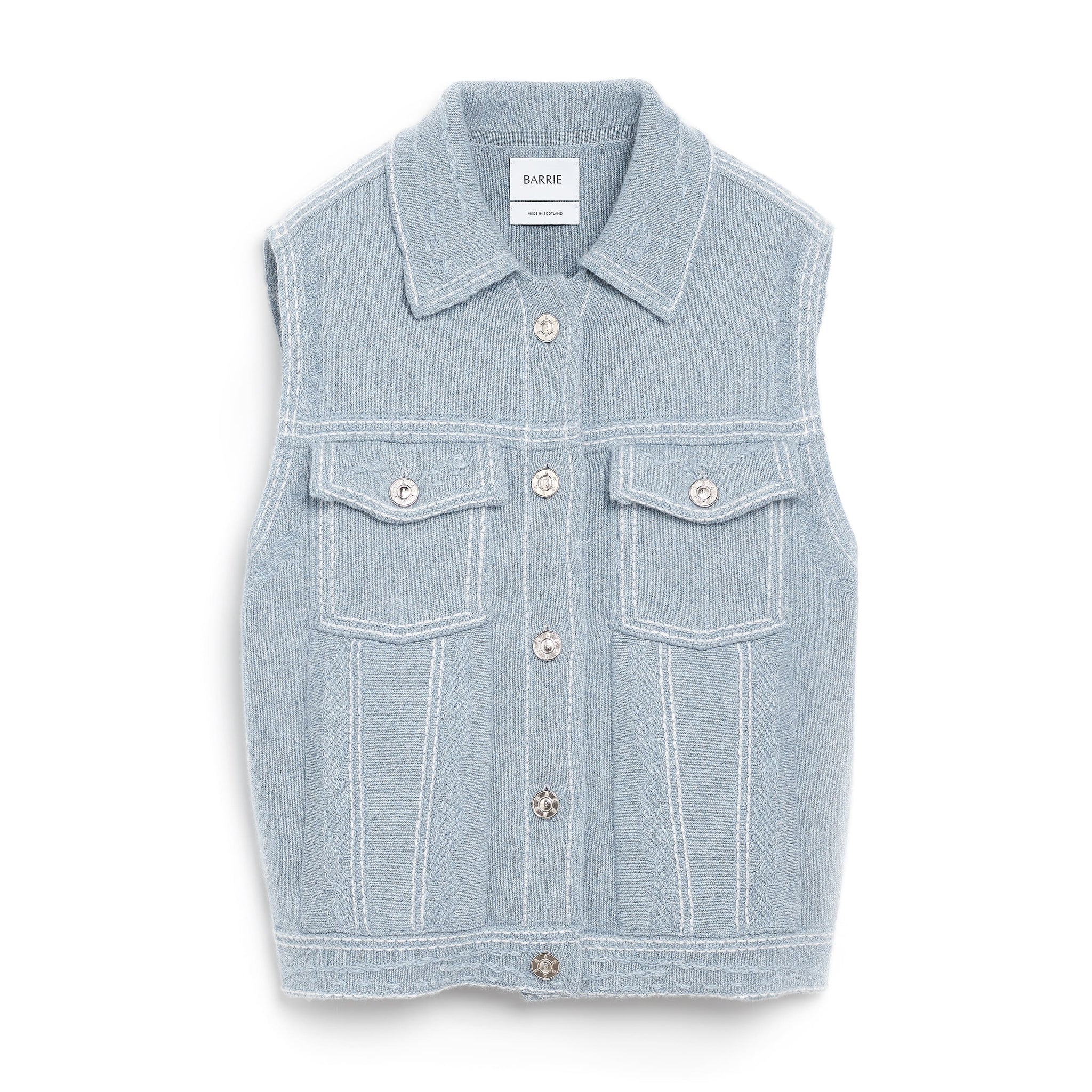 Oversized sleeveless denim jacket in cashmere and cotton – Barrie.com