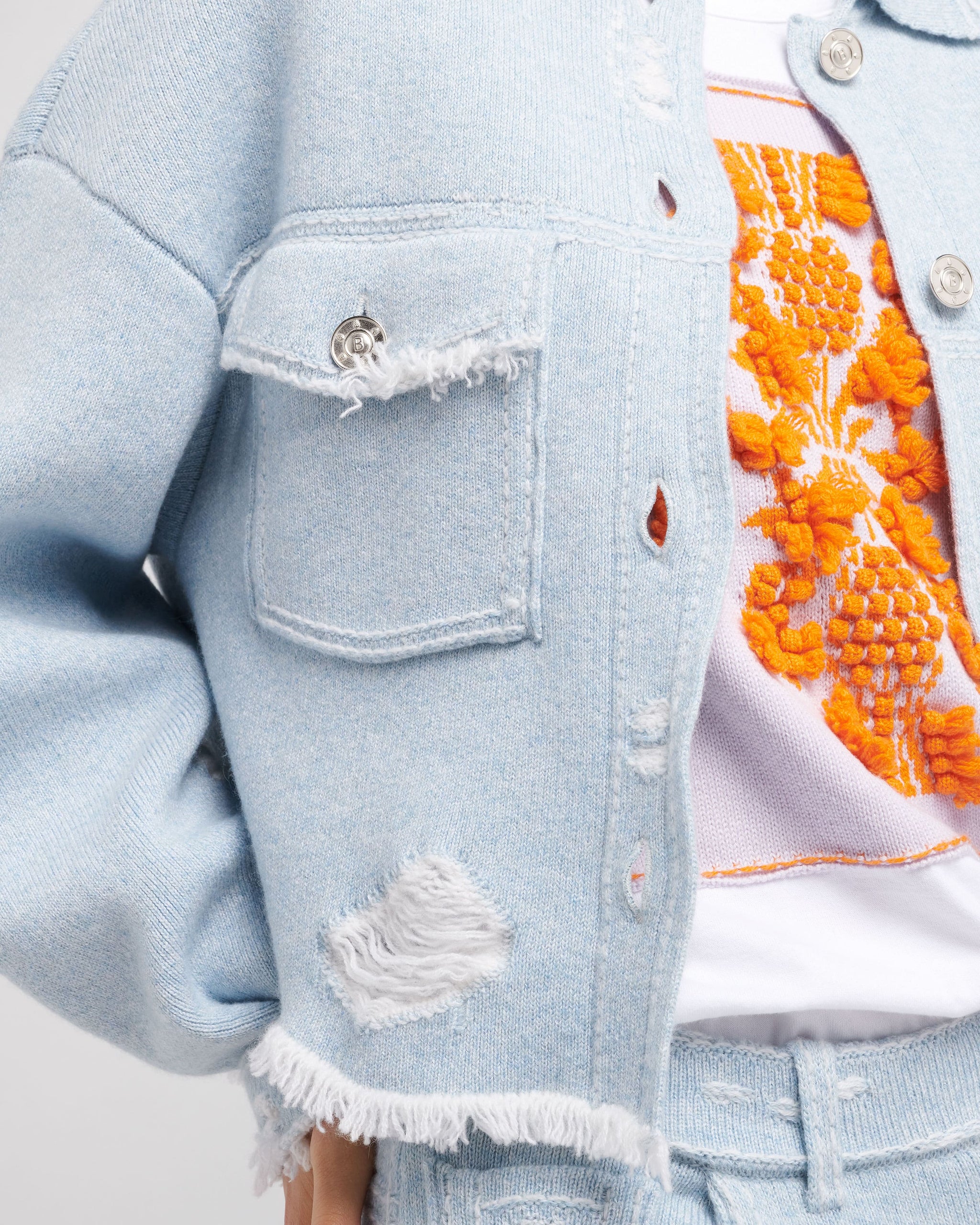 Denim fringed cashmere and cotton jacket | Barrie - Barrie