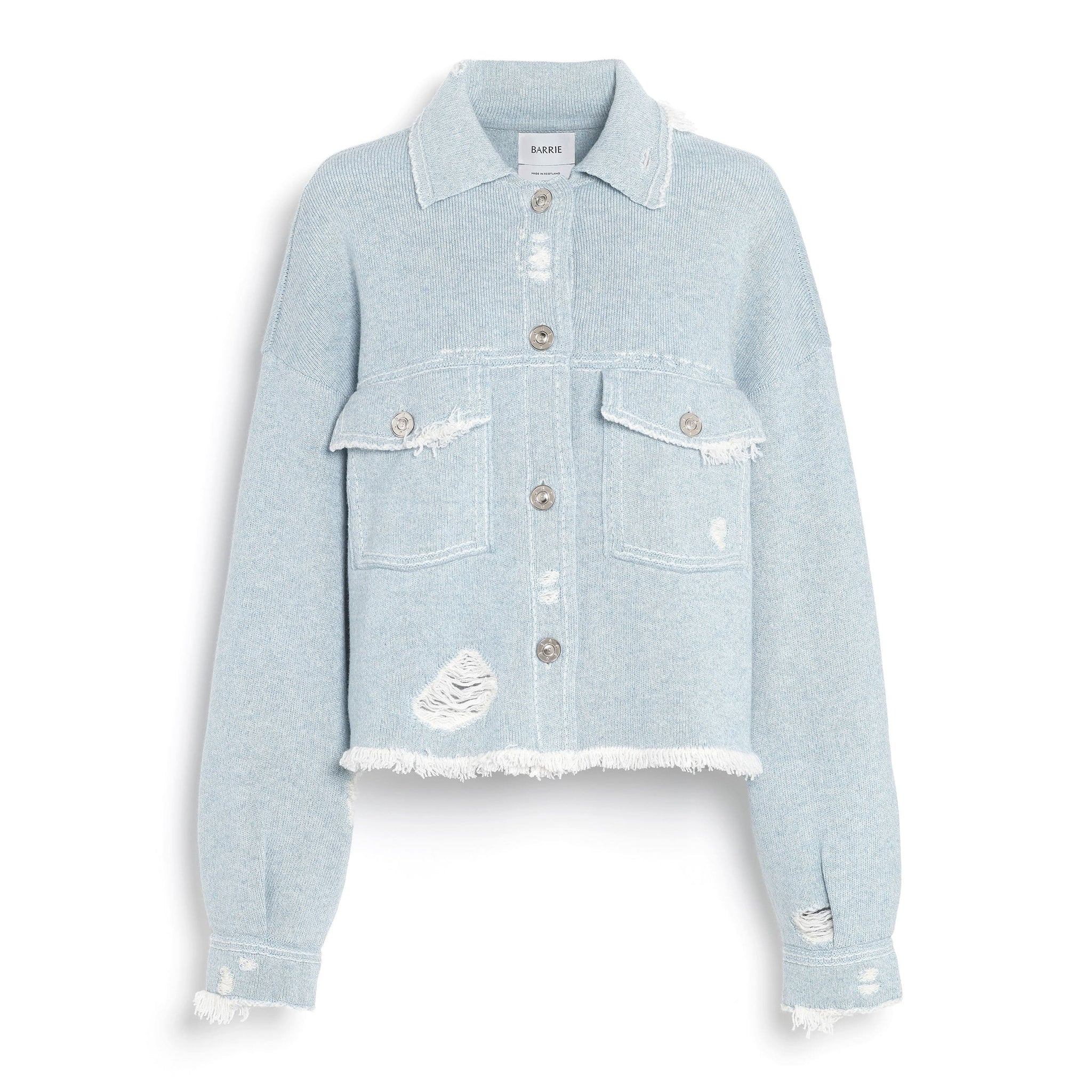 Denim fringed cashmere and cotton jacket | Barrie - Barrie