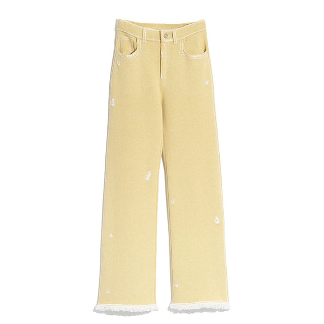 Denim fringed cashmere and cotton trousers | Barrie - Barrie