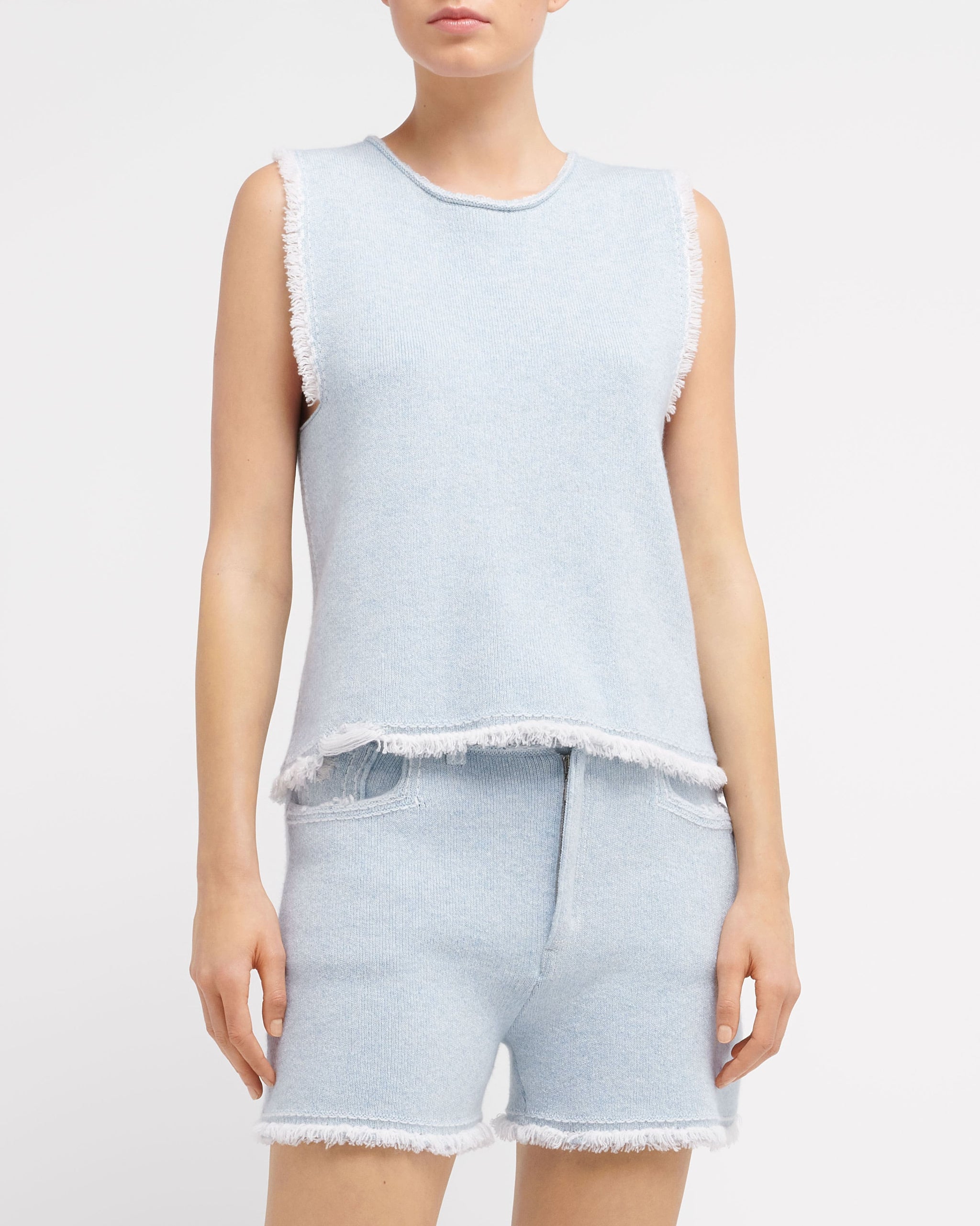 Denim fringed cashmere and cotton shorts | Barrie - Barrie