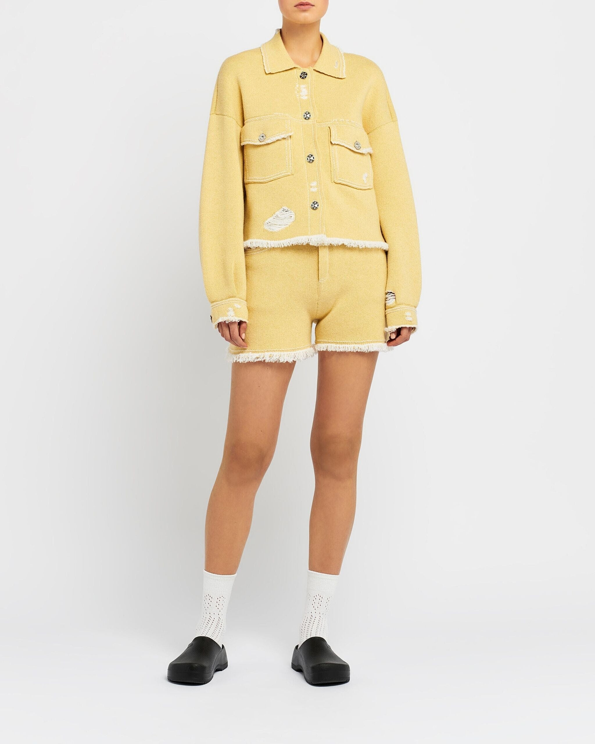 【Anyone more】Yellow Tin Washing Short Denim Pants Striped Jean Shorts 80s Yellow White Denim Shorts Hotpants