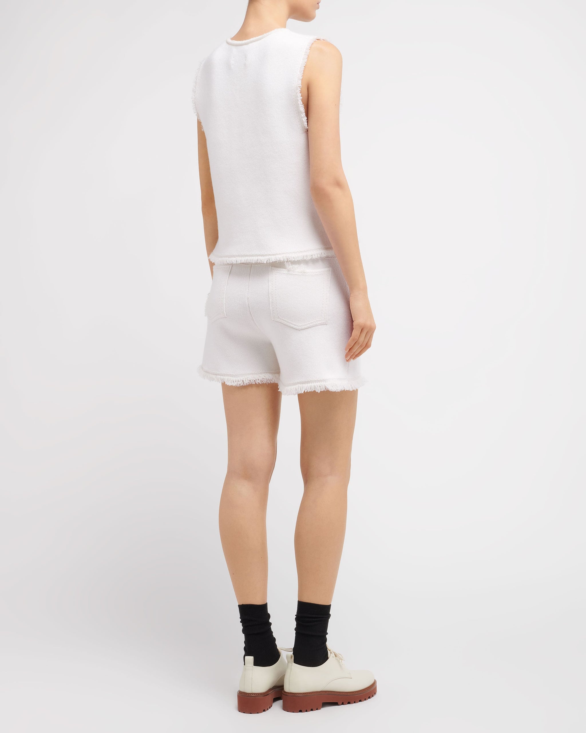 Denim fringed cashmere and cotton top | Barrie - Barrie