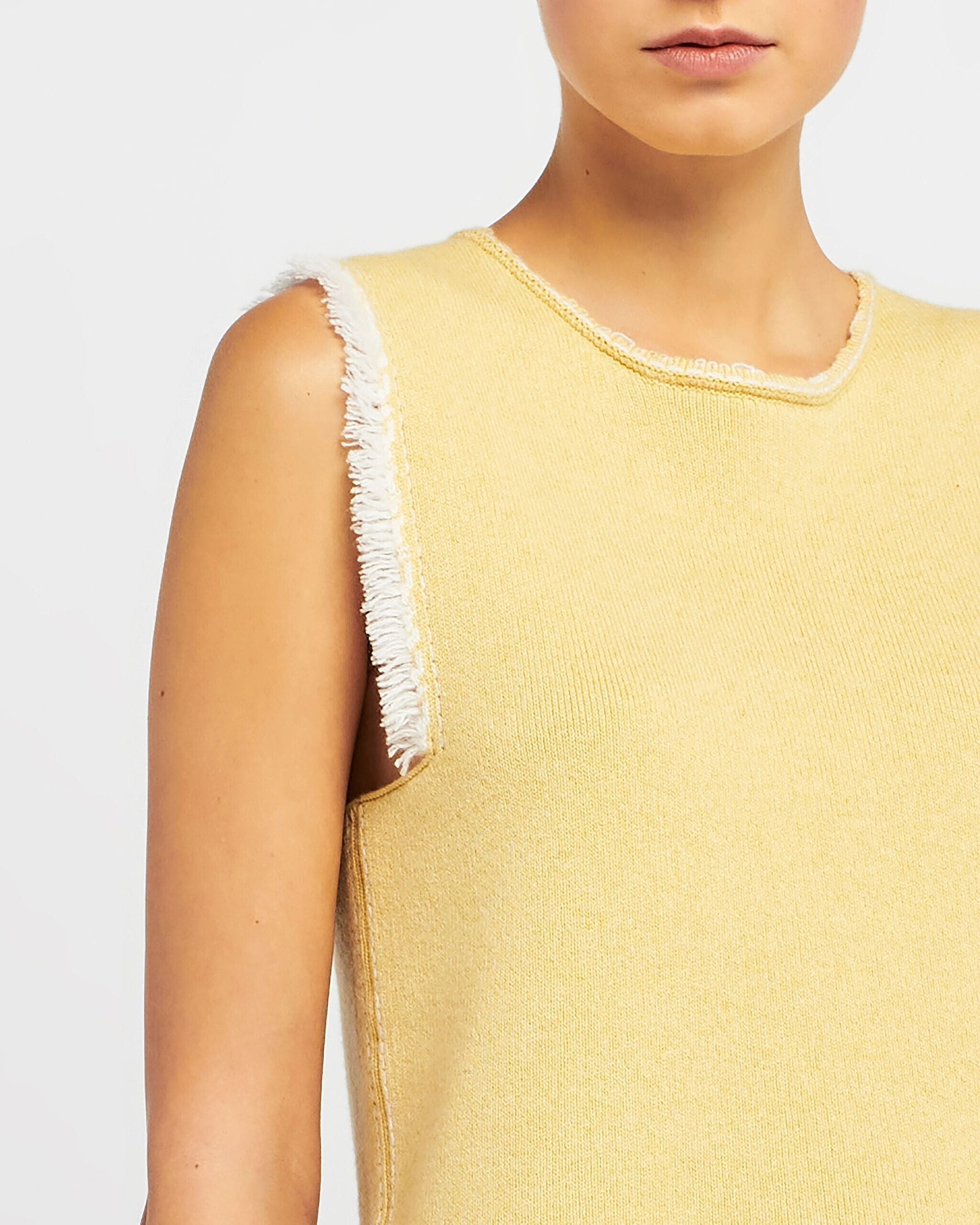 Denim fringed cashmere and cotton top | Barrie - Barrie