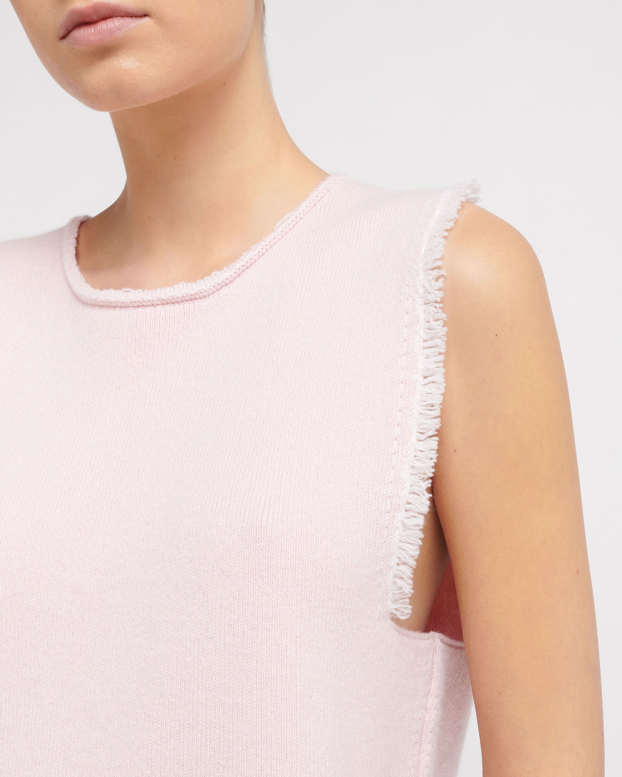 Denim fringed cashmere and cotton top | Barrie - Barrie