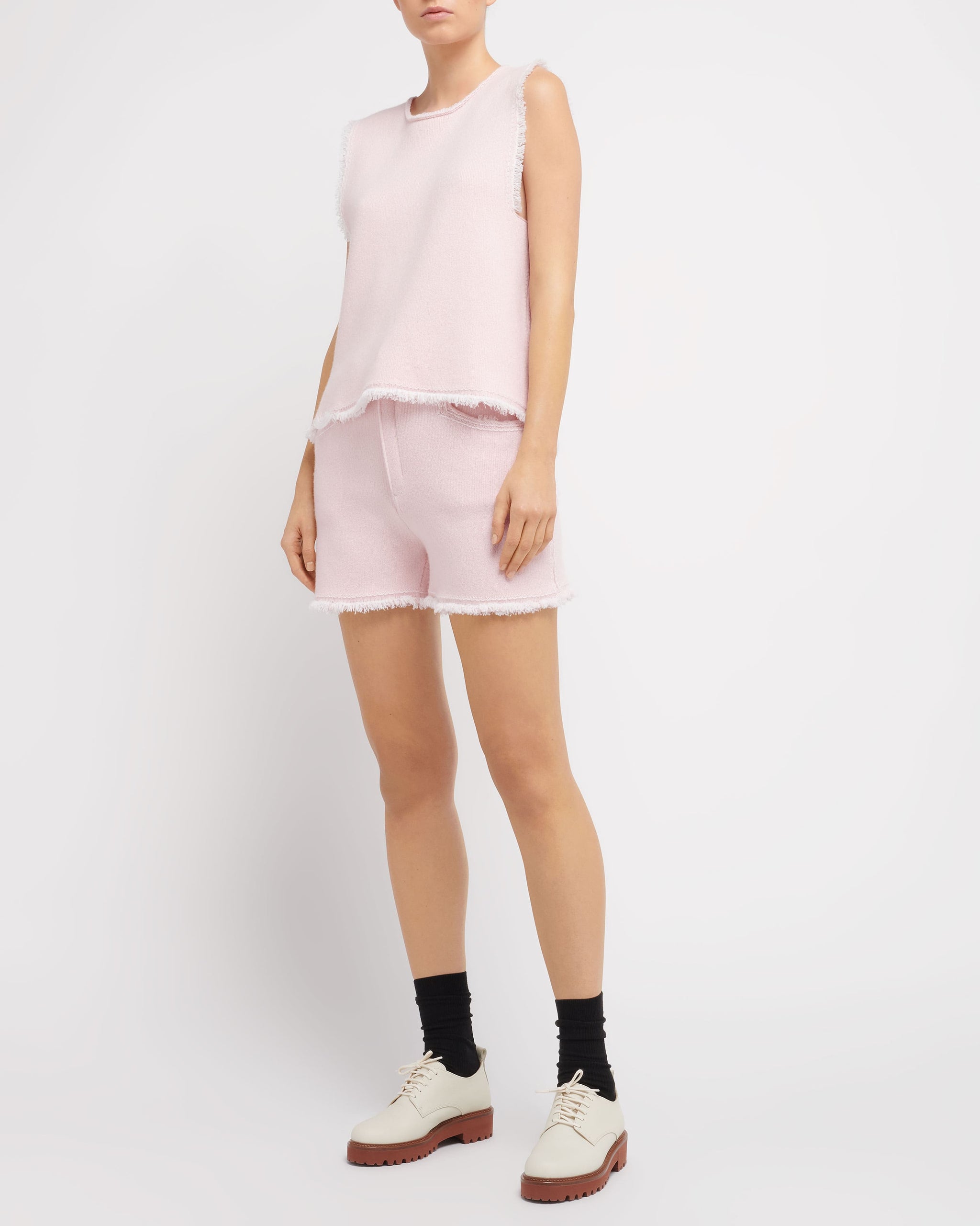 Denim fringed cashmere and cotton top | Barrie - Barrie